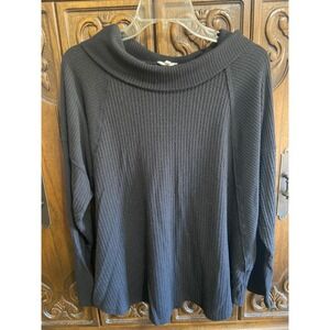 Maurices Black Waffle Knit Cowl Neck Pullover Top XXL Thumbholes Relaxed Fit